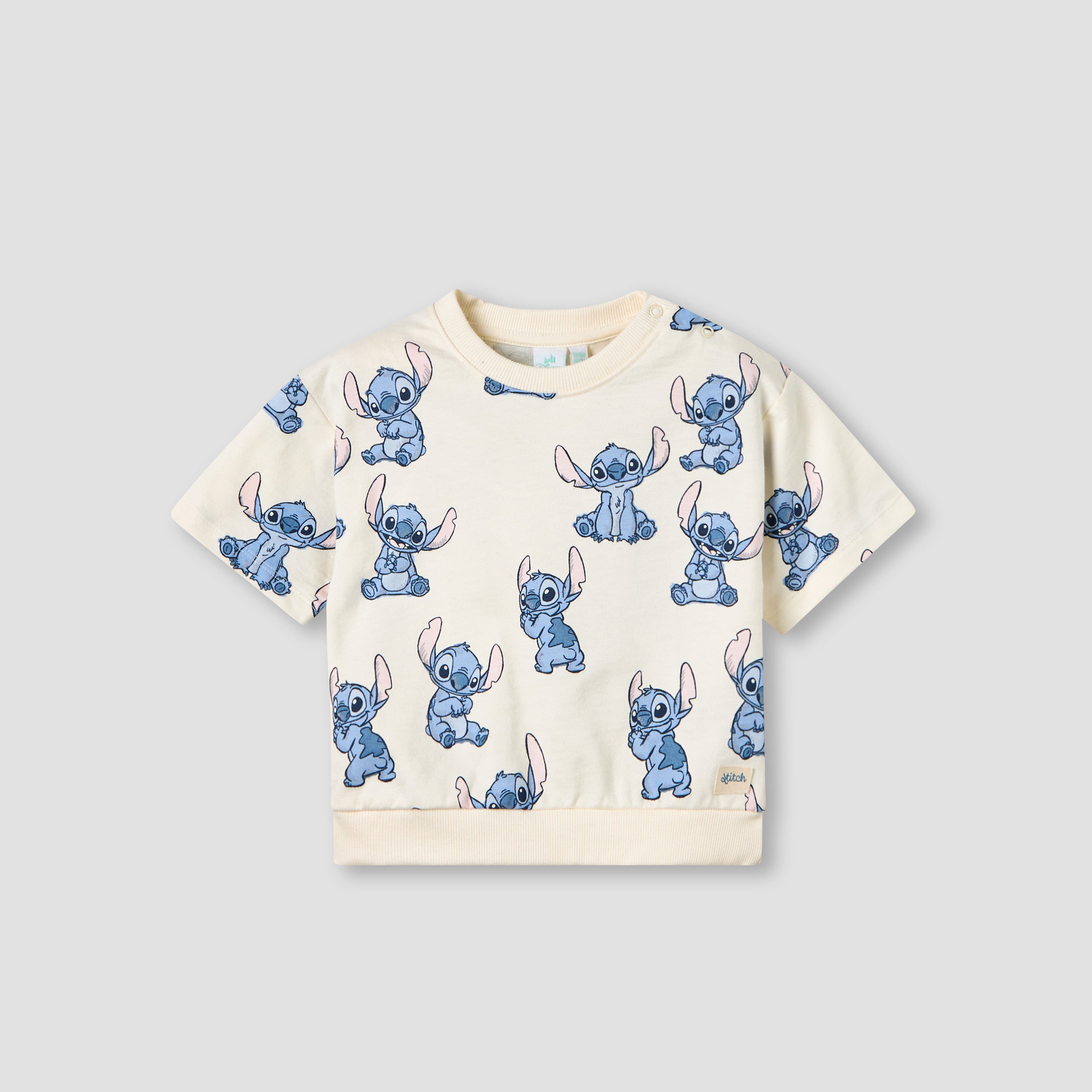 Disney Crew Neck Short Sleeves T-shirt and Shorts Set with Stitch Print