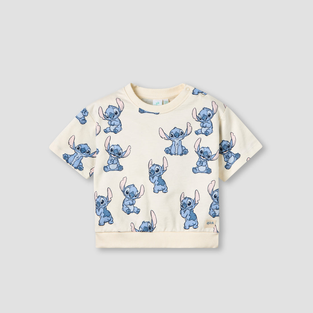 Disney Crew Neck Short Sleeves T-shirt and Shorts Set with Stitch Print