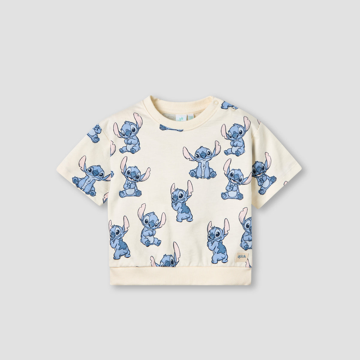 Disney Crew Neck Short Sleeves T-shirt and Shorts Set with Stitch Print