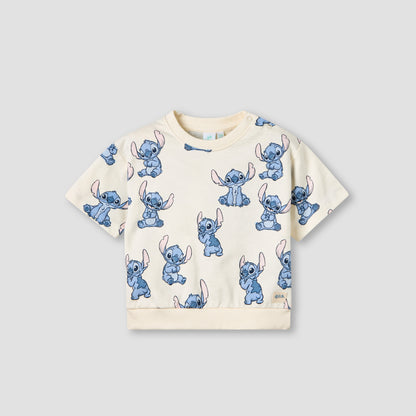 Disney Crew Neck Short Sleeves T-shirt and Shorts Set with Stitch Print