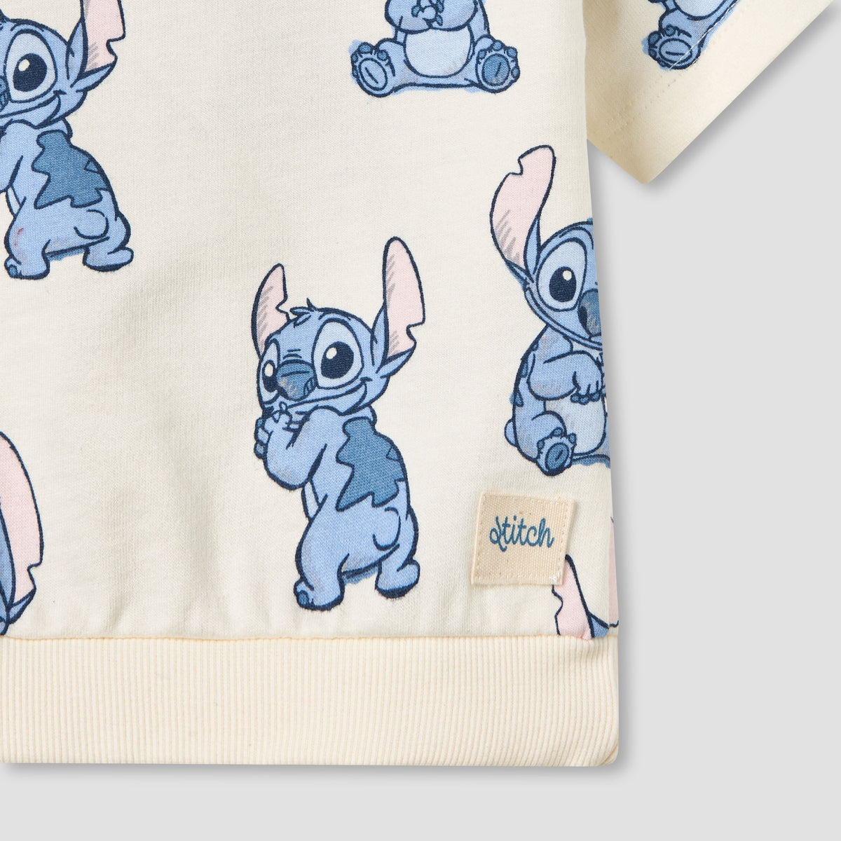 Disney Crew Neck Short Sleeves T-shirt and Shorts Set with Stitch Print