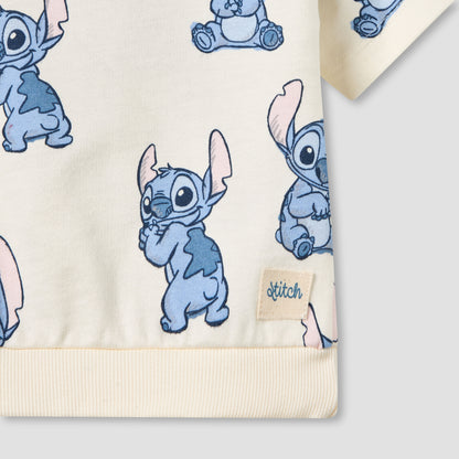 Disney Crew Neck Short Sleeves T-shirt and Shorts Set with Stitch Print