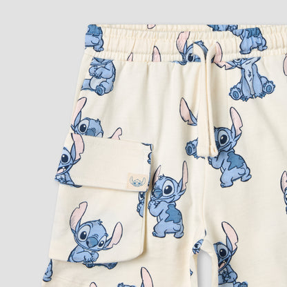 Disney Crew Neck Short Sleeves T-shirt and Shorts Set with Stitch Print