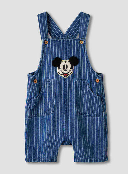 Disney Crew Neck Short Sleeves T-shirt and Dungaree Set with Stripes and Mickey Mouse Applique-baby-boys-clothing-setsandcoords-image-3