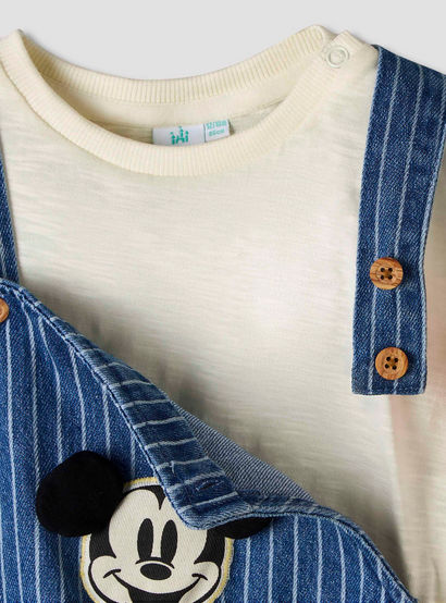 Disney Crew Neck Short Sleeves T-shirt and Dungaree Set with Stripes and Mickey Mouse Applique-baby-boys-clothing-setsandcoords-image-7