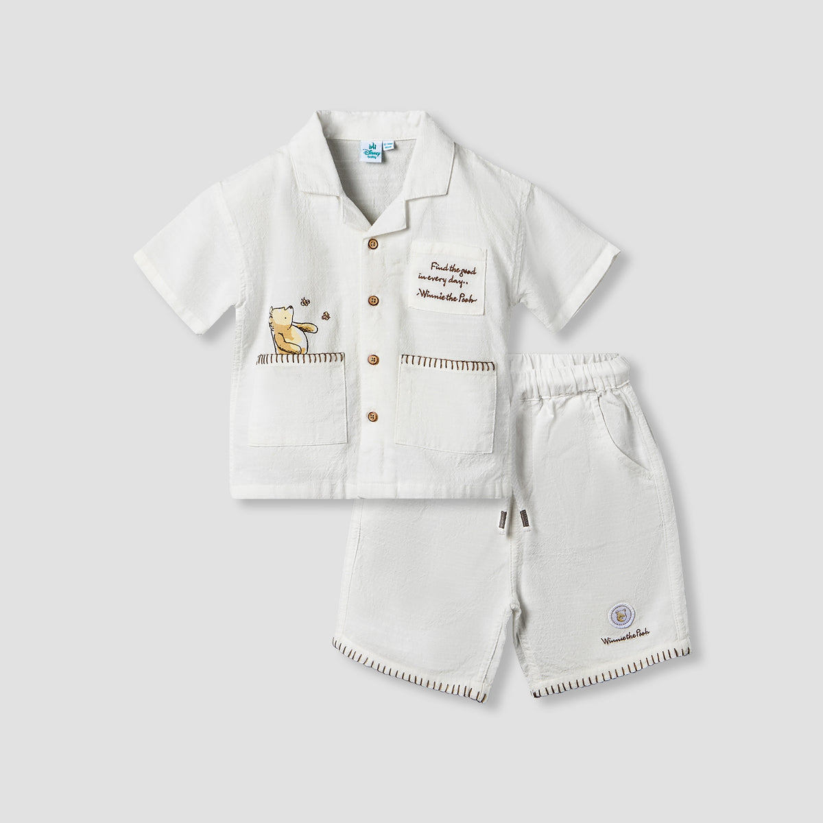 Disney Collared Short Sleeve Shirt and Shorts Set with Winnie the Pooh Print