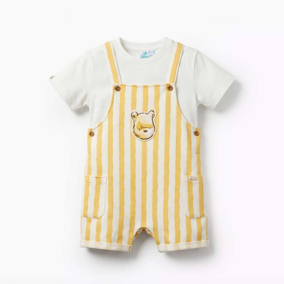 Disney Crew Neck Short Sleeves T-shirt and Dungaree Set with Winnie the Pooh Applique