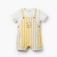 Disney Crew Neck Short Sleeves T-shirt and Dungaree Set with Winnie the Pooh Applique-undefined-image-1