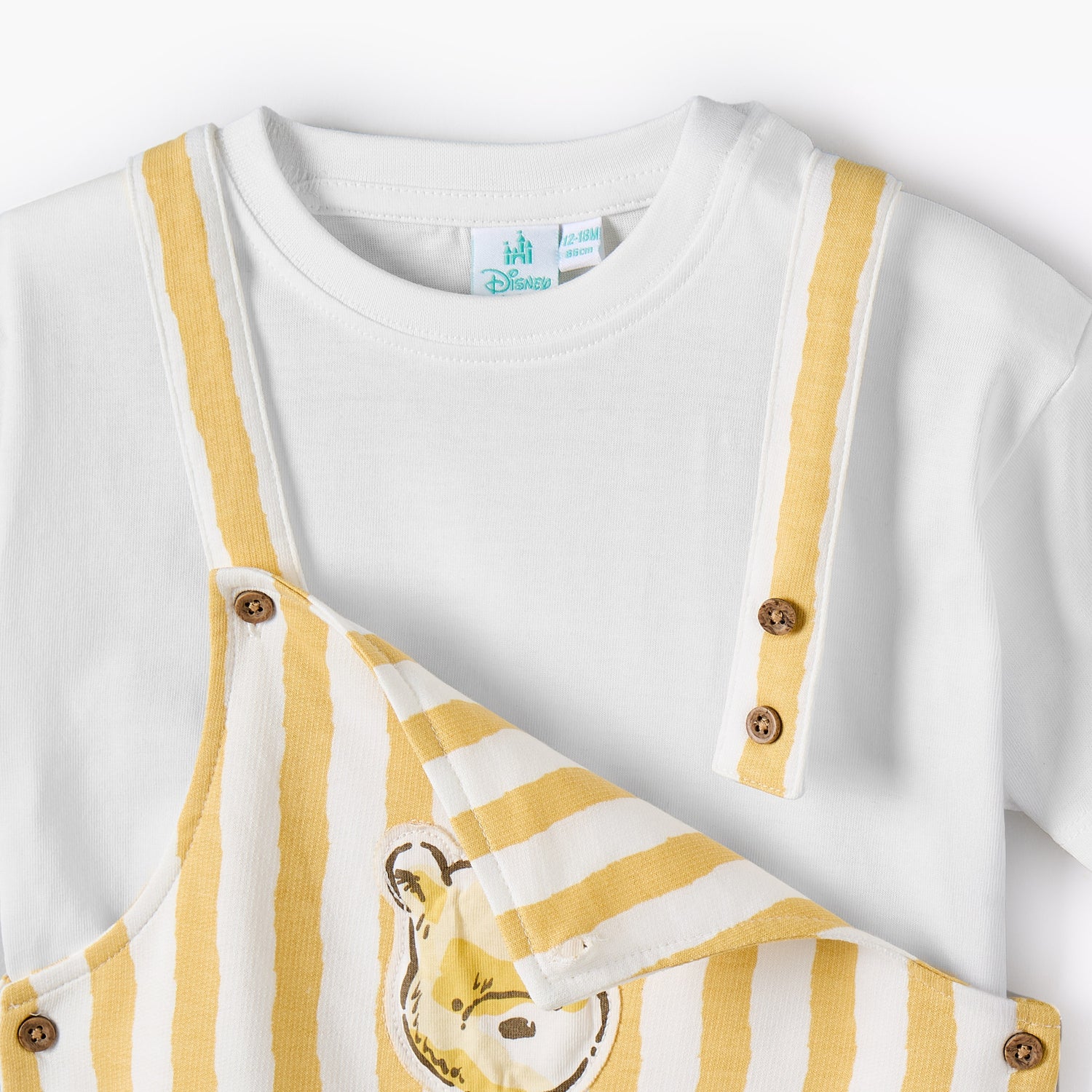 Disney Crew Neck Short Sleeves T-shirt and Dungaree Set with Winnie the Pooh Applique