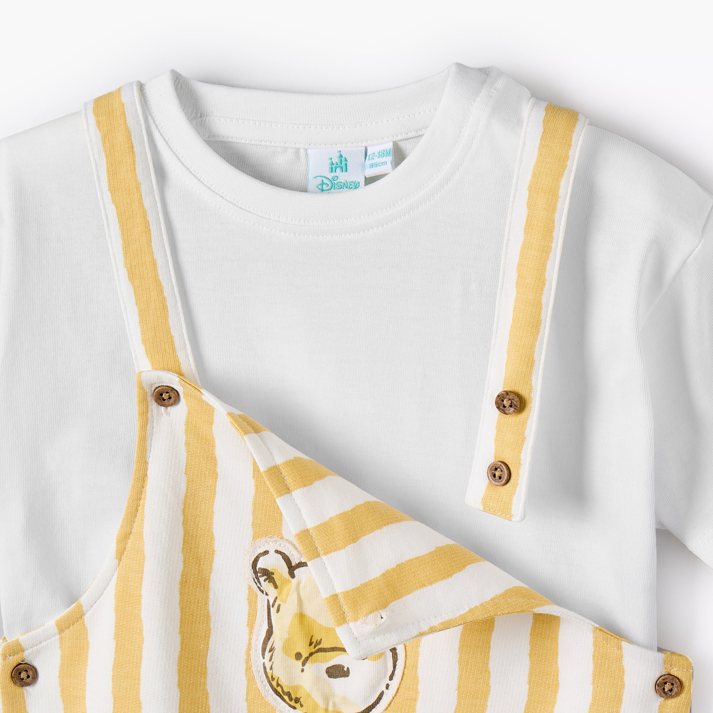 Disney Crew Neck Short Sleeves T-shirt and Dungaree Set with Winnie the Pooh Applique