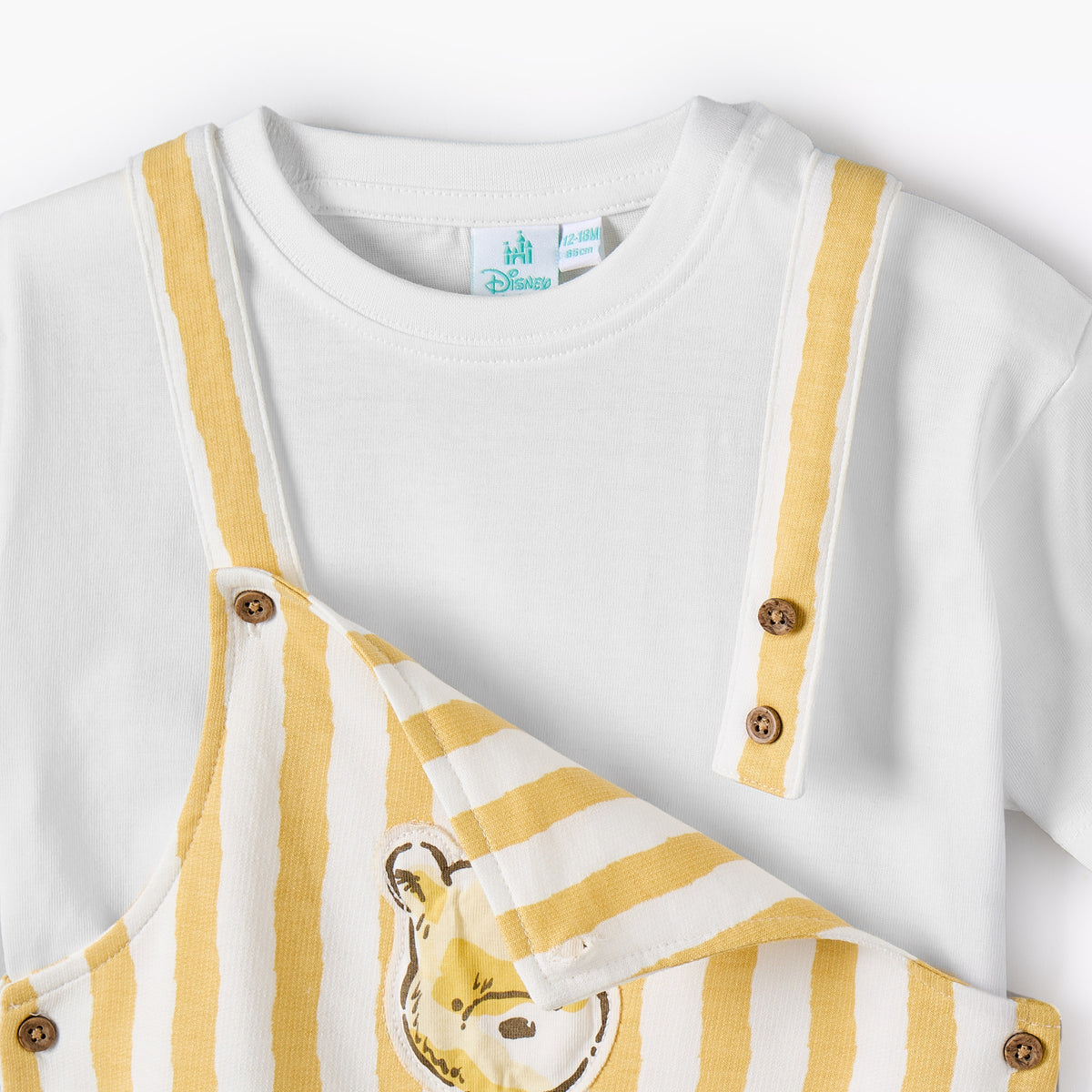 Disney Crew Neck Short Sleeves T-shirt and Dungaree Set with Winnie the Pooh Applique
