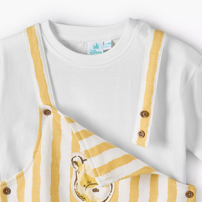Disney Crew Neck Short Sleeves T-shirt and Dungaree Set with Winnie the Pooh Applique