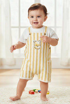 Disney Crew Neck Short Sleeves T-shirt and Dungaree Set with Winnie the Pooh Applique