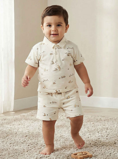 Disney Collared Short Sleeves Polo T-shirt and Shorts Set with Winnie the Pooh Print-baby-boys-clothing-setsandcoords-image-1