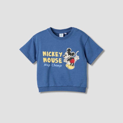 Disney Crew Neck Short Sleeves T-shirt and Shorts Set with Mickey Mouse Print