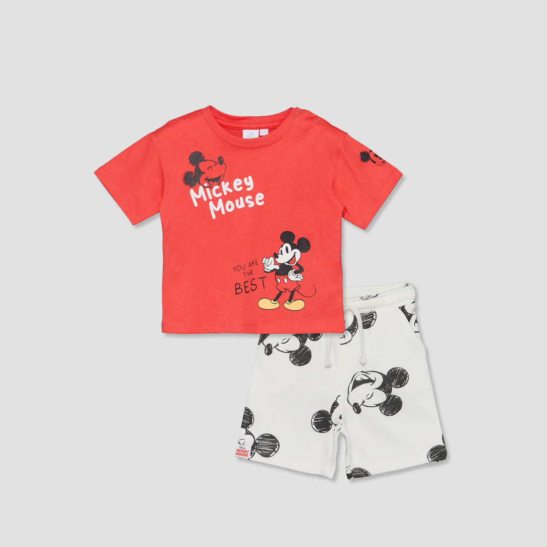Disney Crew Neck Short Sleeves T-shirt and Shorts Set with Mickey Mouse Print