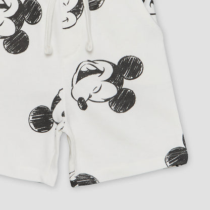 Disney Crew Neck Short Sleeves T-shirt and Shorts Set with Mickey Mouse Print