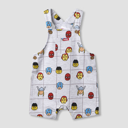 Crew Neck Short Sleeves T-shirt and Dungaree Set with Avengers Print