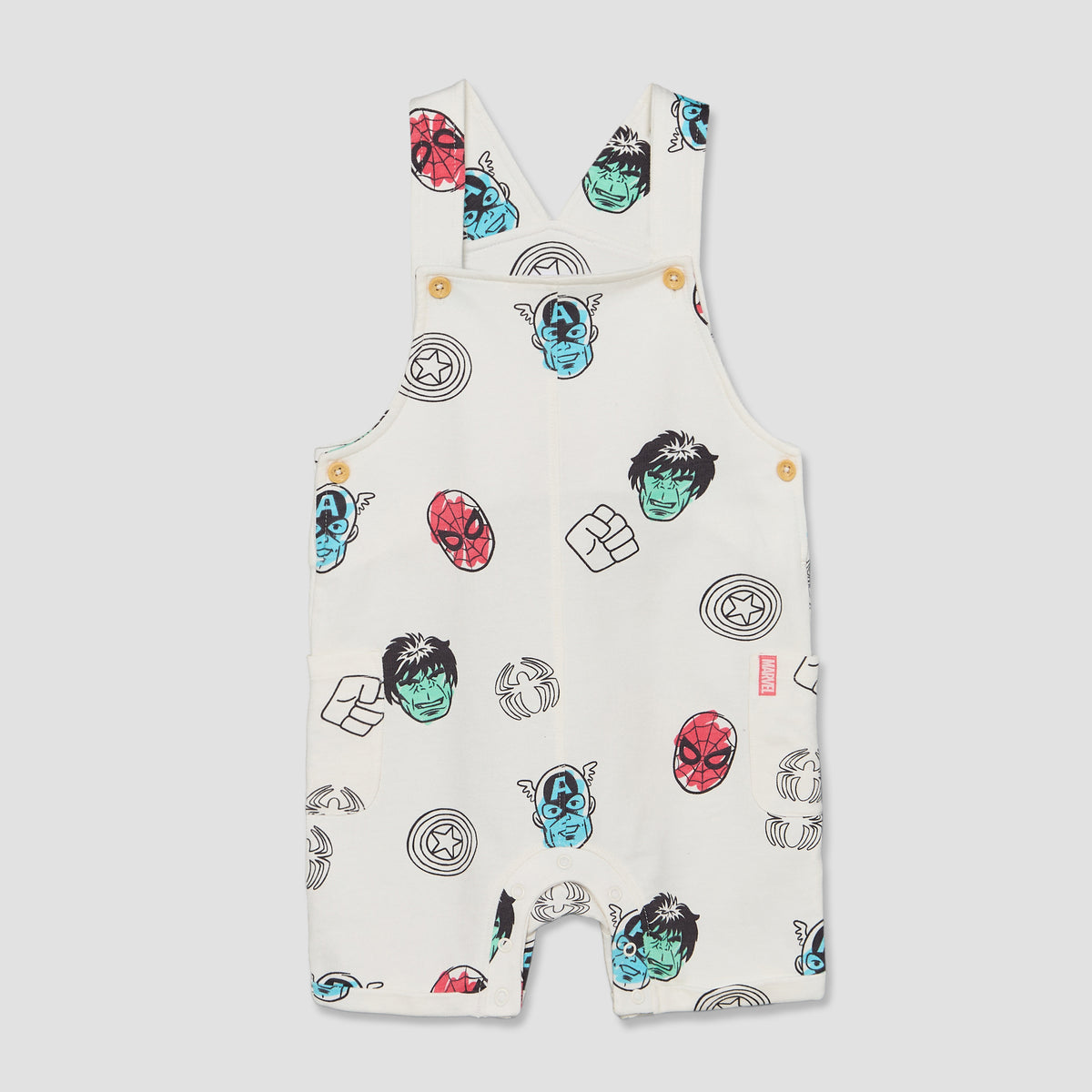 Crew Neck Short Sleeves T-shirt and Dungaree Set with Avengers Print