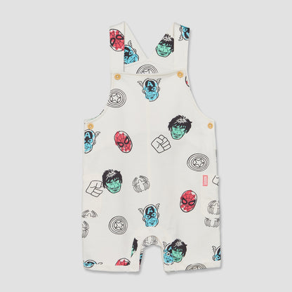 Crew Neck Short Sleeves T-shirt and Dungaree Set with Avengers Print