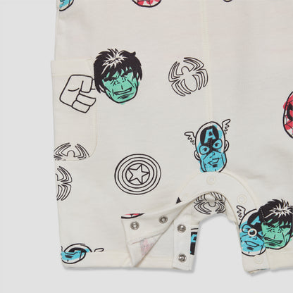 Crew Neck Short Sleeves T-shirt and Dungaree Set with Avengers Print