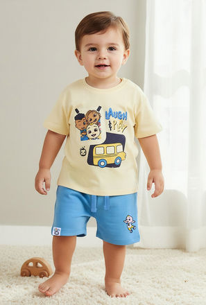 MoonBug Crew Neck Short Sleeves T-shirt and Shorts Set with Cocomelon Print