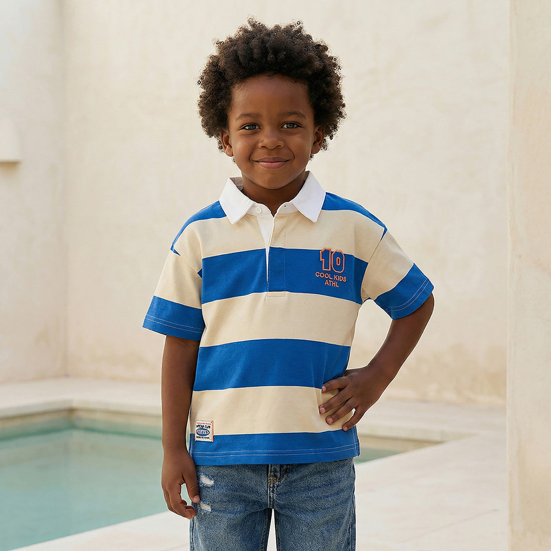 Juniors Collared Short Sleeves Polo T-shirt with Stripes - Multicolour / 1-2 yrs