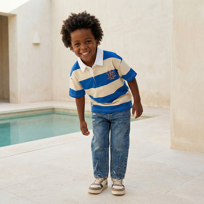 Juniors Collared Short Sleeves Polo T-shirt with Stripes