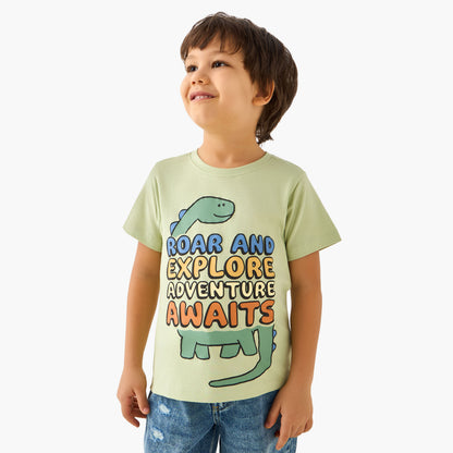 Juniors Crew Neck Short Sleeve T-shirt with Dinosaur Print - Green / 1-2 yrs