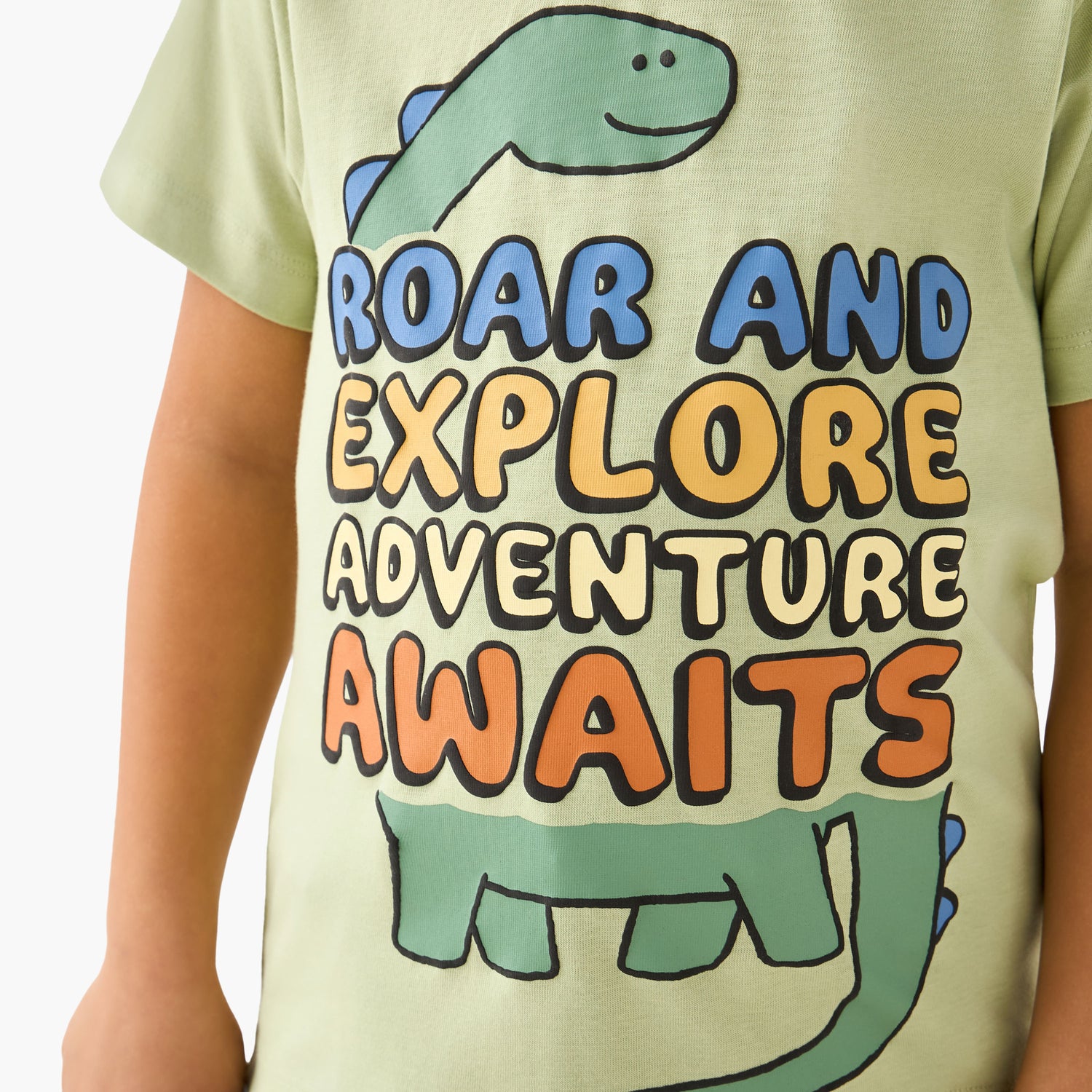 Juniors Crew Neck Short Sleeve T-shirt with Dinosaur Print