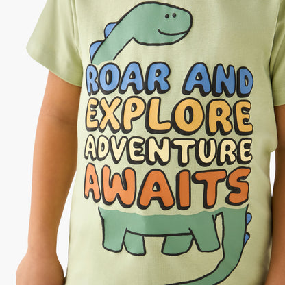 Juniors Crew Neck Short Sleeve T-shirt with Dinosaur Print
