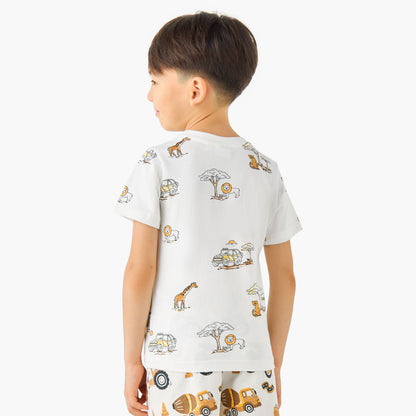 Juniors Crew Neck Short Sleeves T-shirt with Dinosaur Print