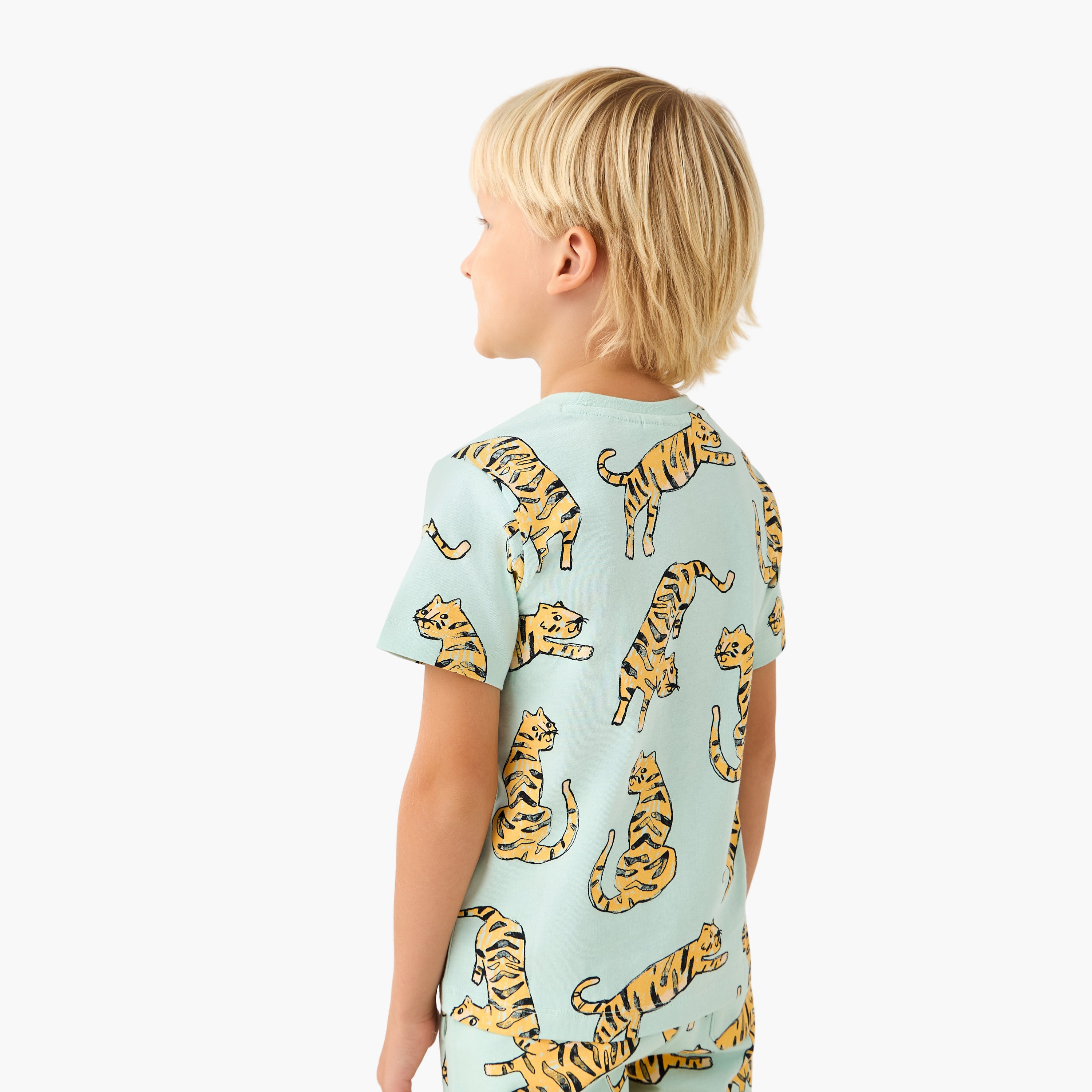 Juniors Crew Neck Short Sleeves T-shirt with Tiger Print