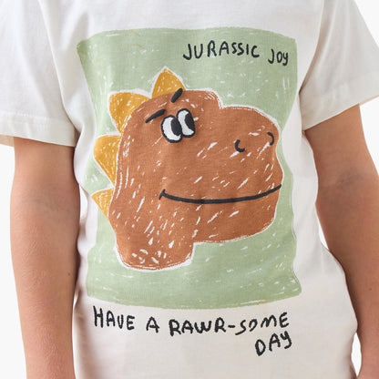 Juniors Crew Neck Short Sleeves T-shirt with Dino Print