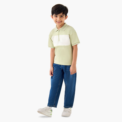 Juniors Collared Short Sleeves Polo T-shirt with Colourblock Design
