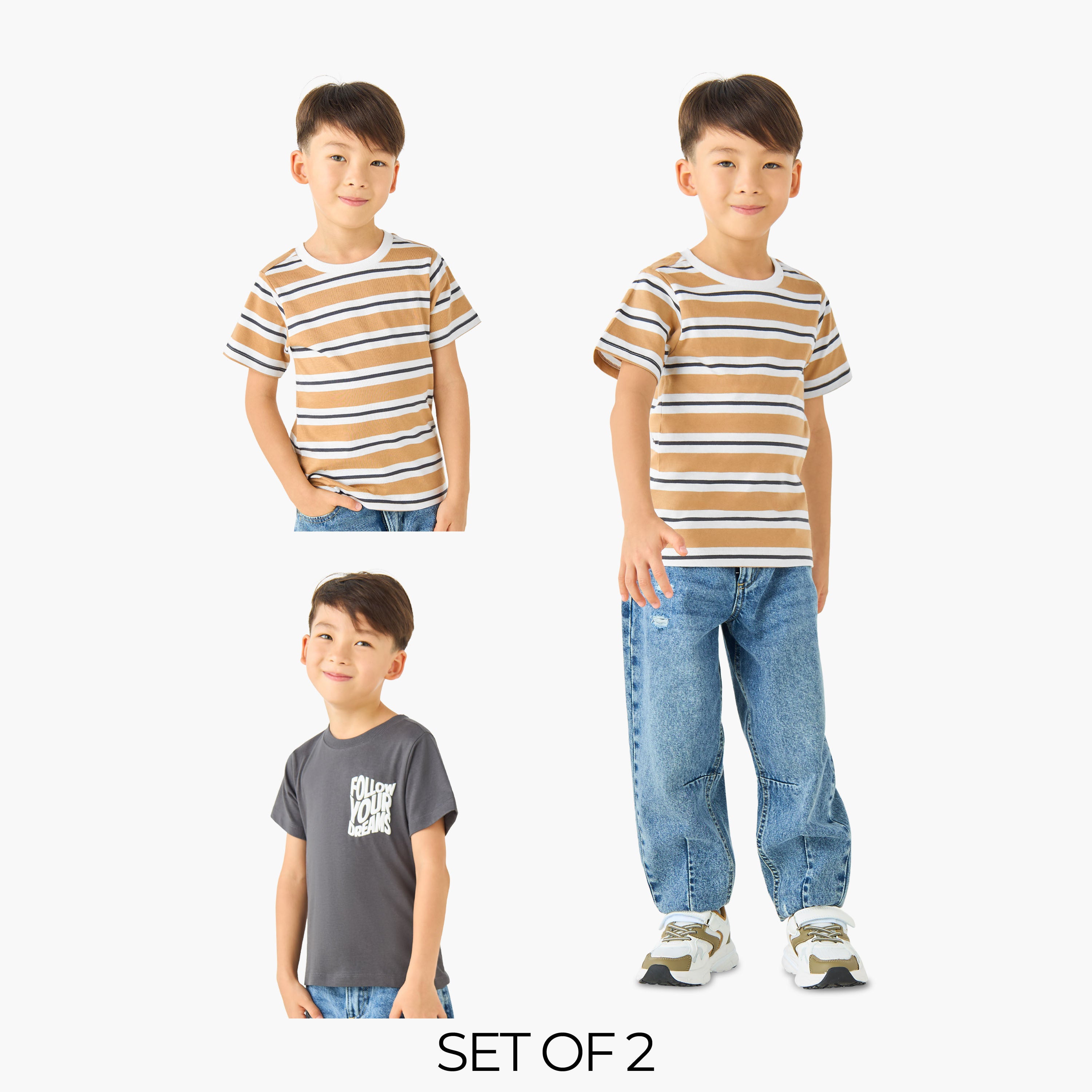 Pack of 2 Juniors Crew Neck Short Sleeves T-shirt with Assorted Print - Multicolour / 1-2 yrs