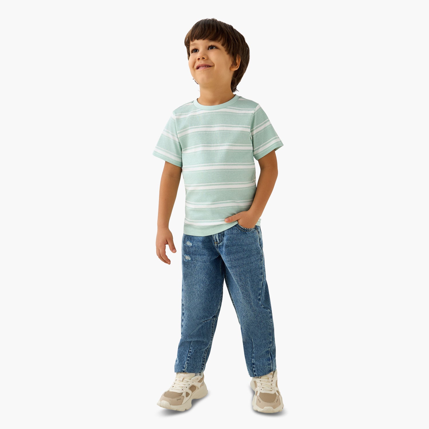 Juniors Crew Neck Short Sleeves T-shirt with Stripes