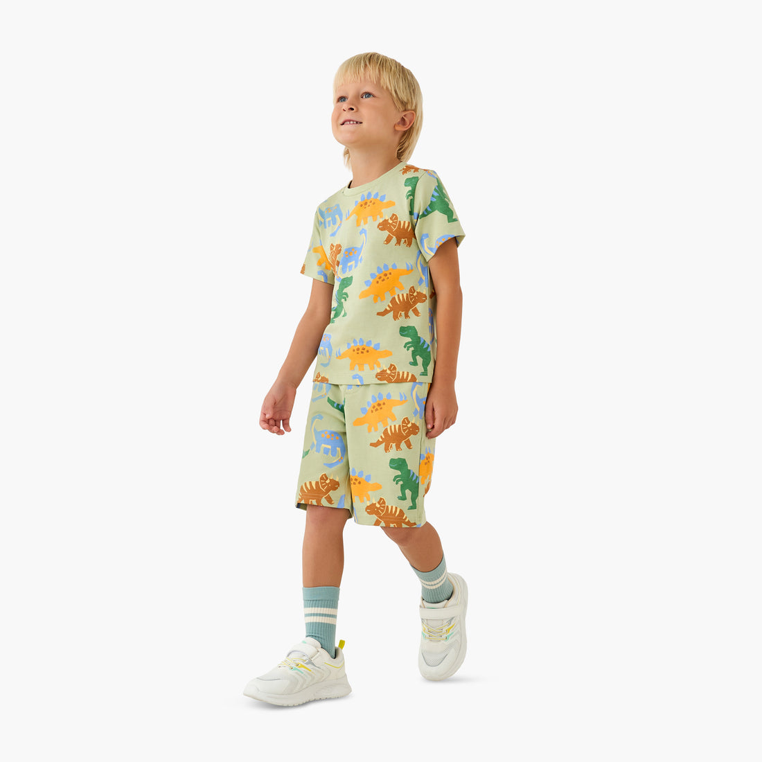 Juniors Crew Neck Short Sleeves T-shirt with Dinosaur Print