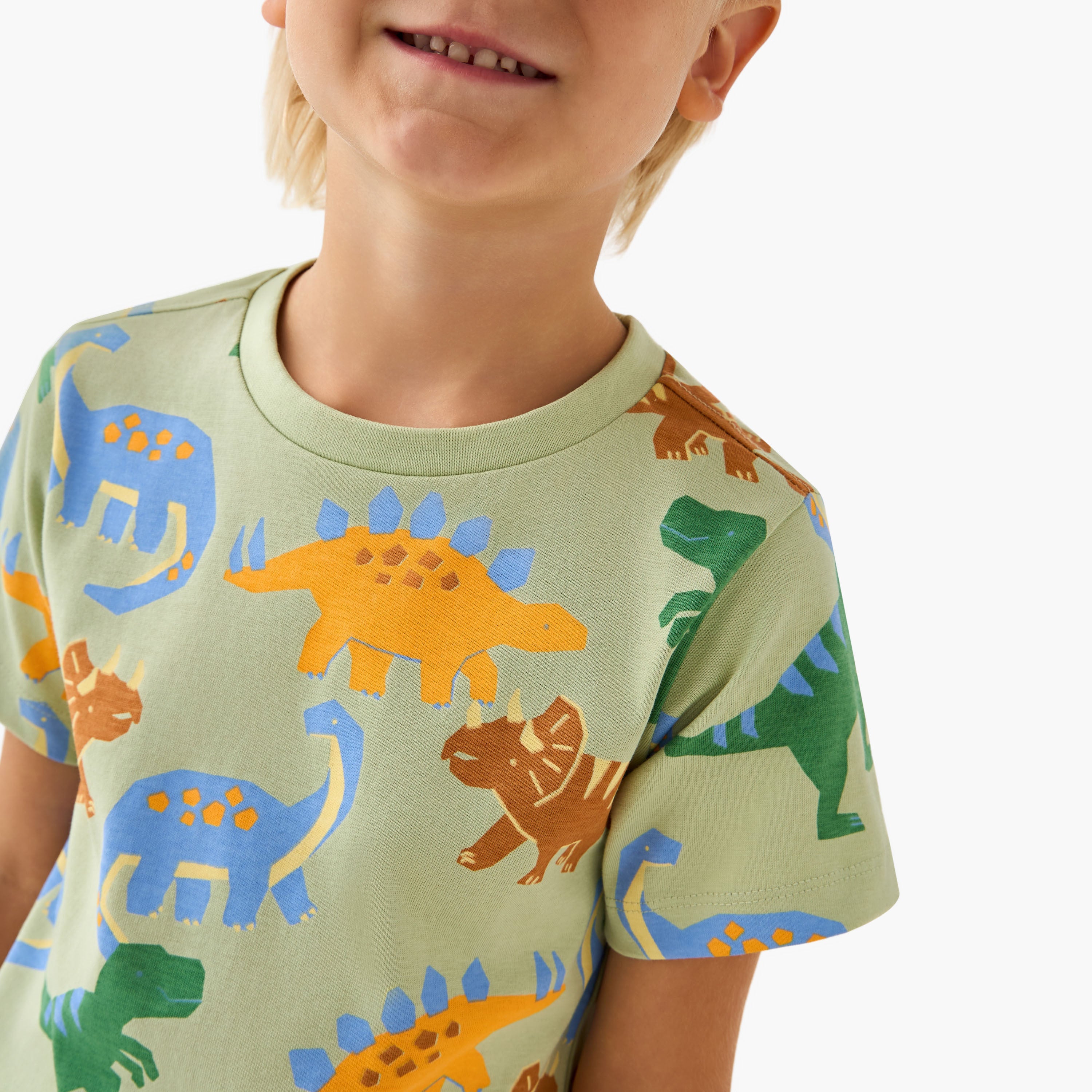 Juniors Crew Neck Short Sleeves T-shirt with Dinosaur Print