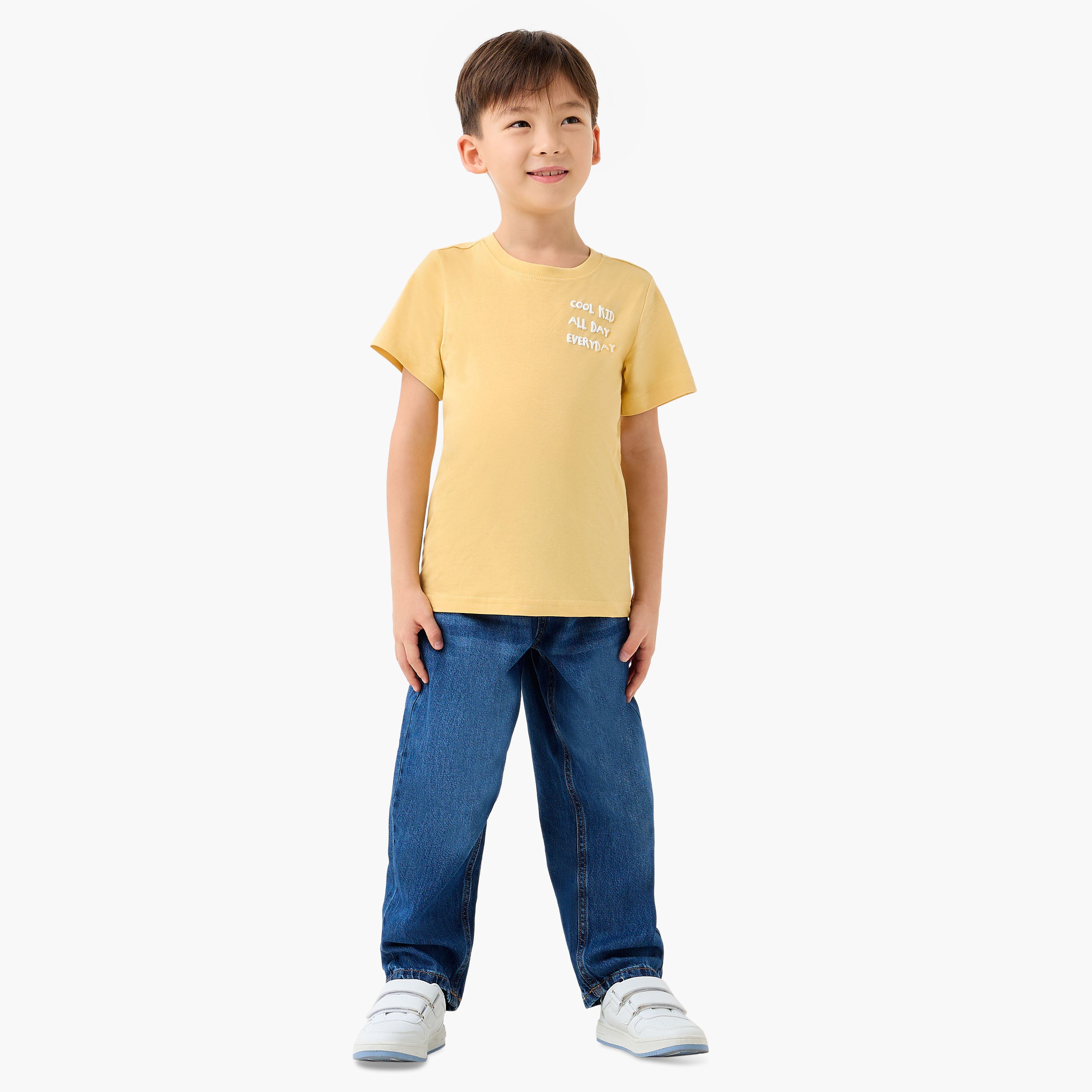 Juniors Boys Crew Neck T-shirt with Slogan Print - Cotton - Short Sleeves