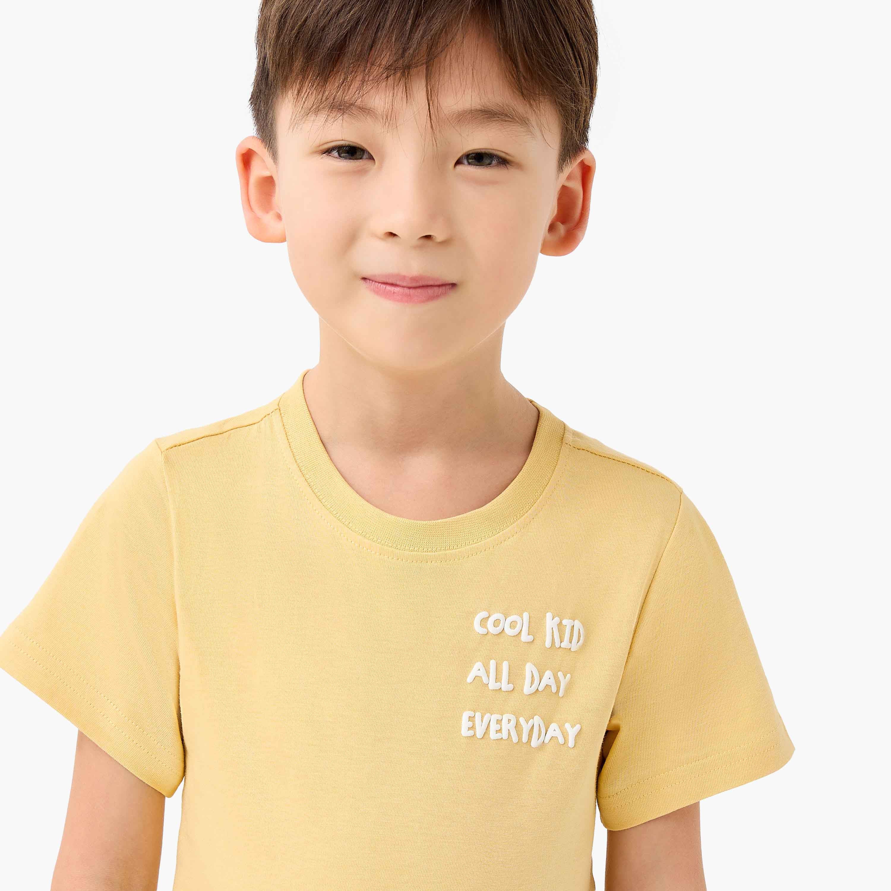 Juniors Boys Crew Neck T-shirt with Slogan Print - Cotton - Short Sleeves
