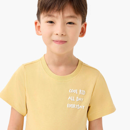 Juniors Boys Crew Neck T-shirt with Slogan Print - Cotton - Short Sleeves