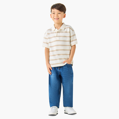 Juniors Collared Short Sleeves Polo T-shirt with Stripes