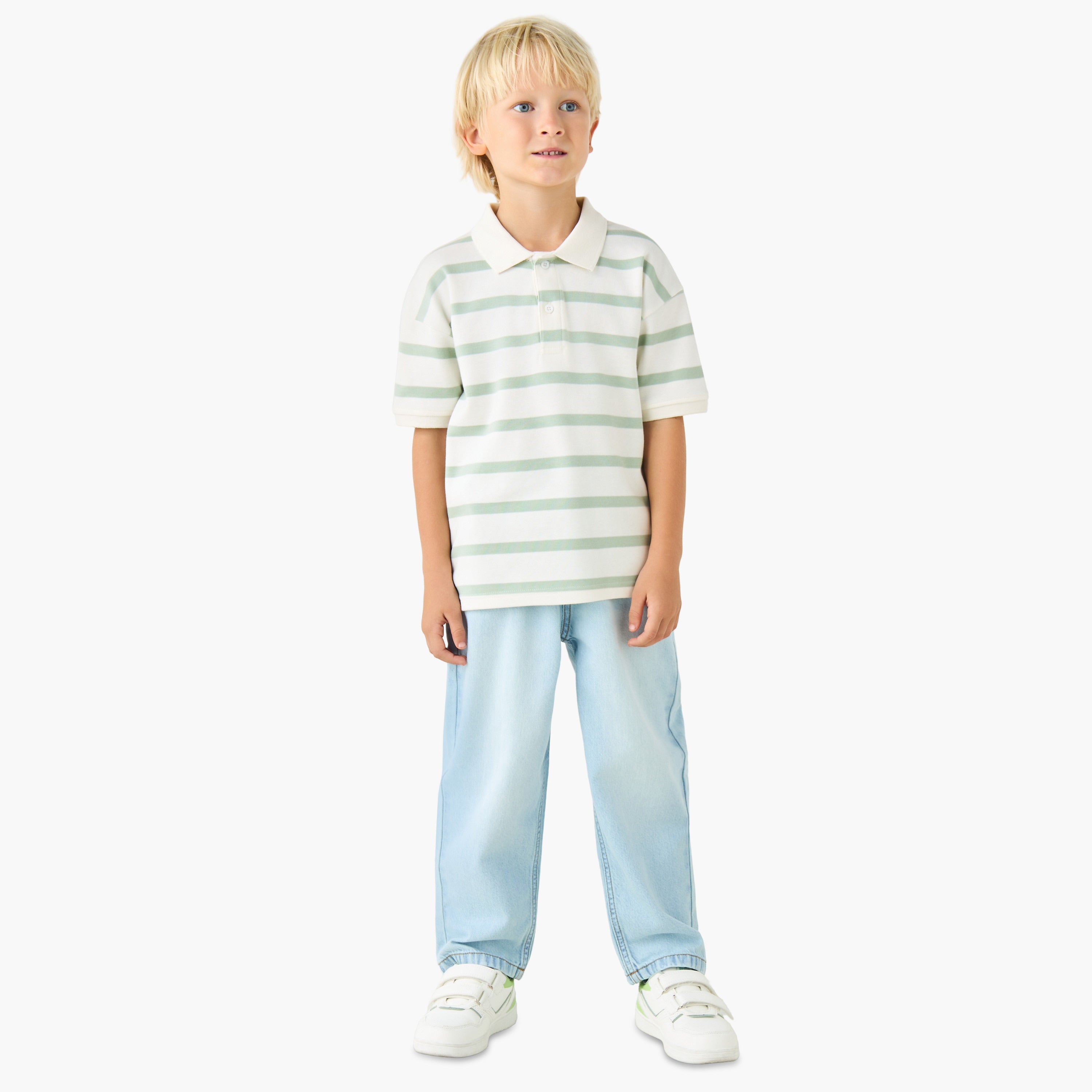 Juniors Collared Short Sleeves Polo T-shirt with Stripes