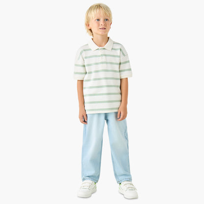 Juniors Collared Short Sleeves Polo T-shirt with Stripes