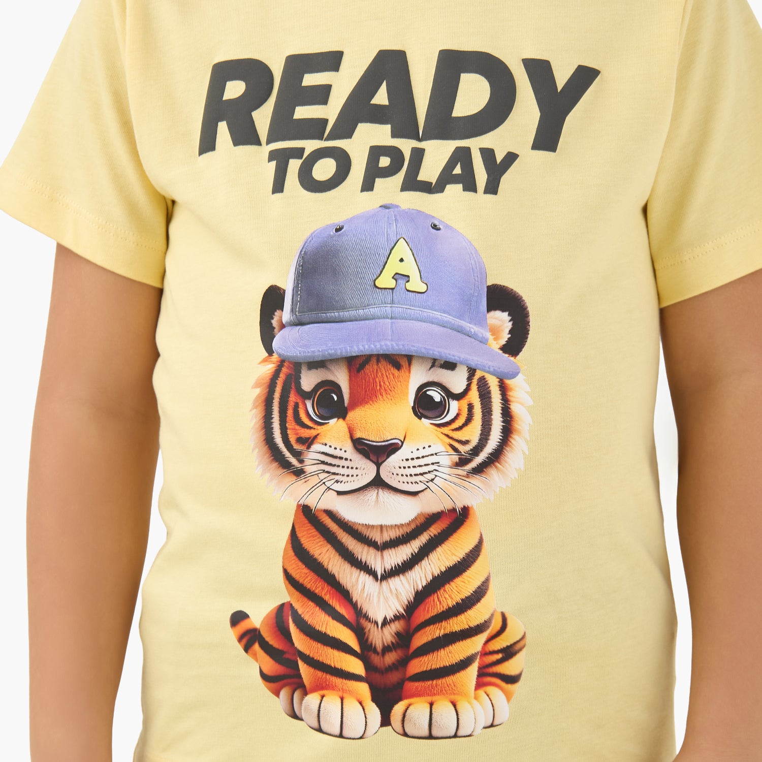 Juniors Crew Neck Short Sleeves T-shirt with Tiger Graphic Print