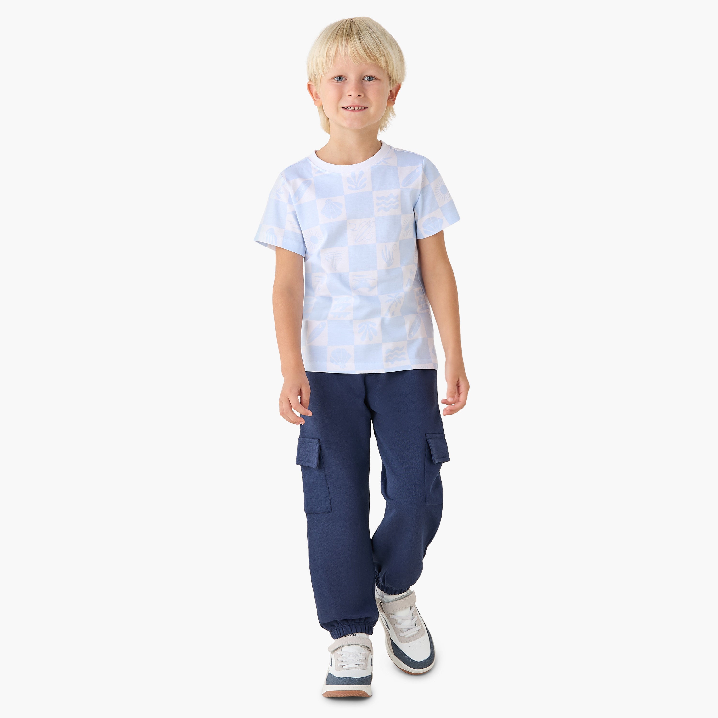 Juniors Crew Neck Short Sleeves T-shirt with Checked Print