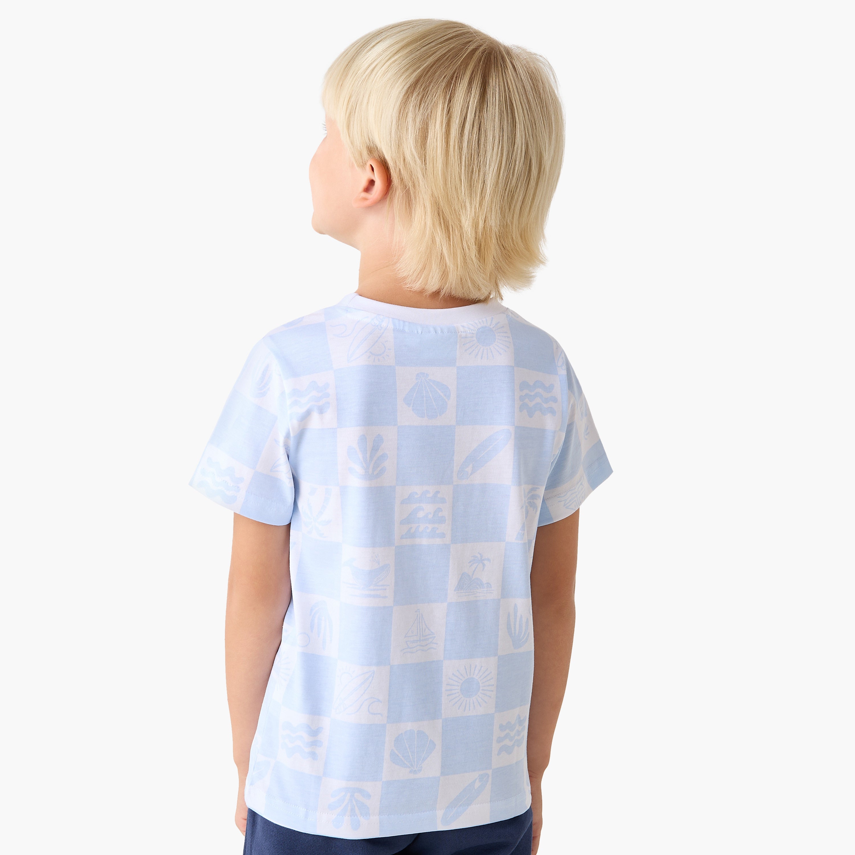 Juniors Crew Neck Short Sleeves T-shirt with Checked Print