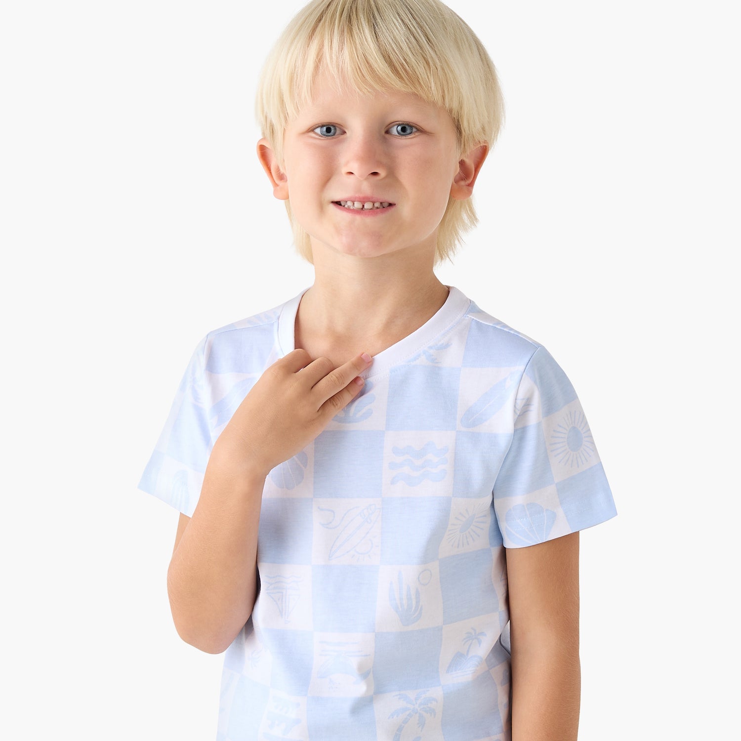 Juniors Crew Neck Short Sleeves T-shirt with Checked Print