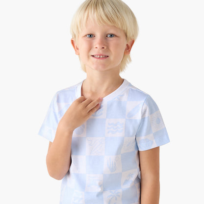 Juniors Crew Neck Short Sleeves T-shirt with Checked Print